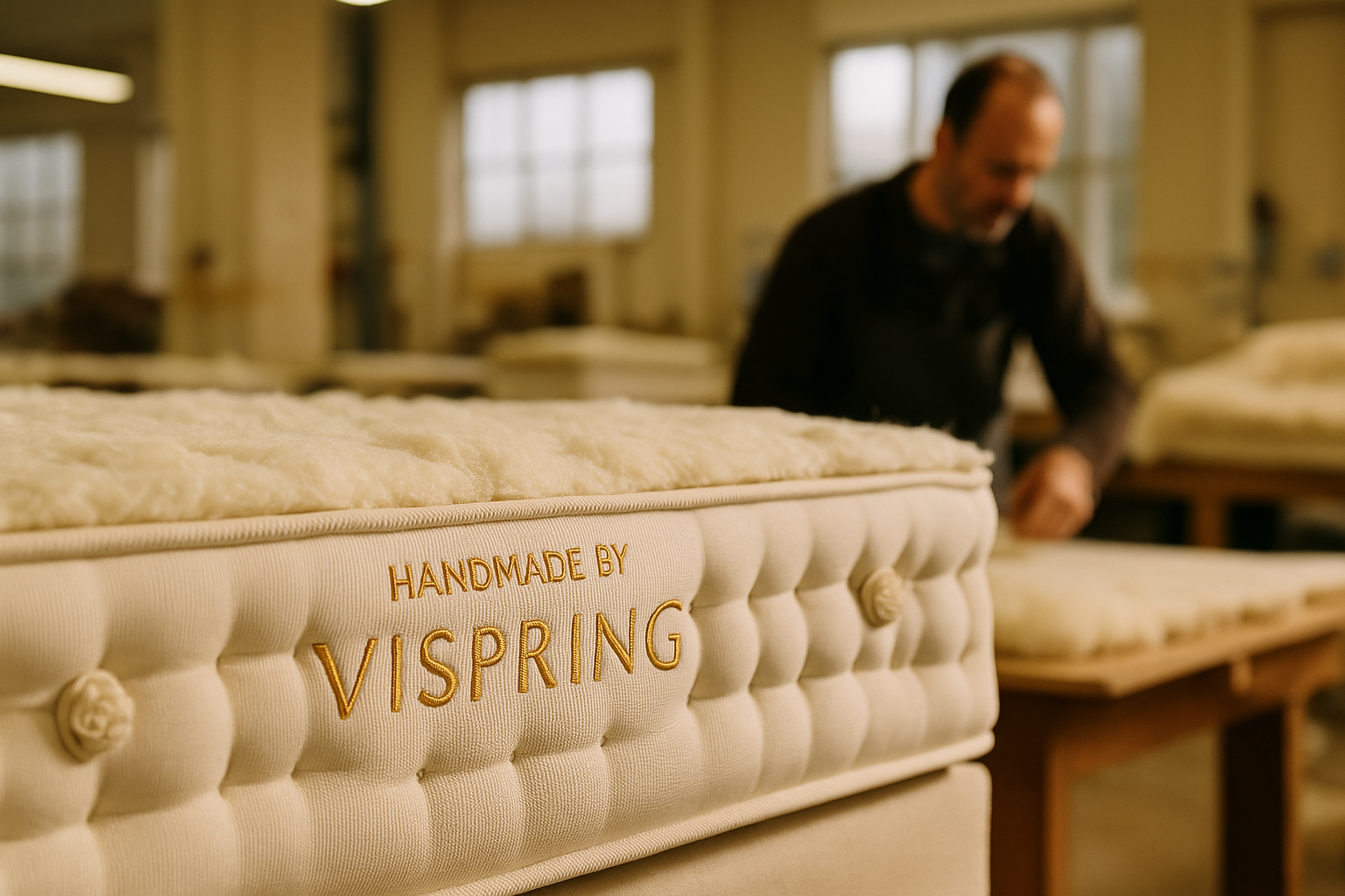 Artesano fabricando colchón Vispring